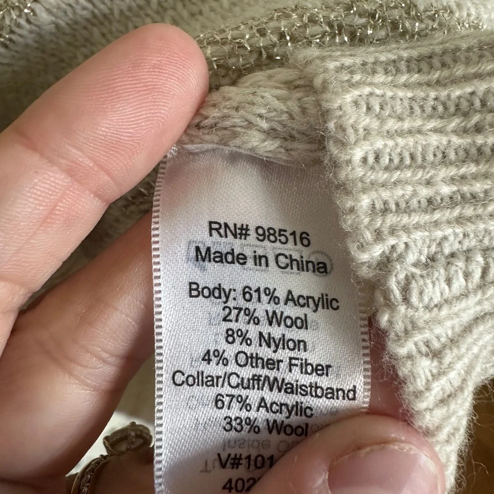 Coldwater Creek NWT Shimmery Gold &‎ Beige Wool Blend Sweater Sz XL